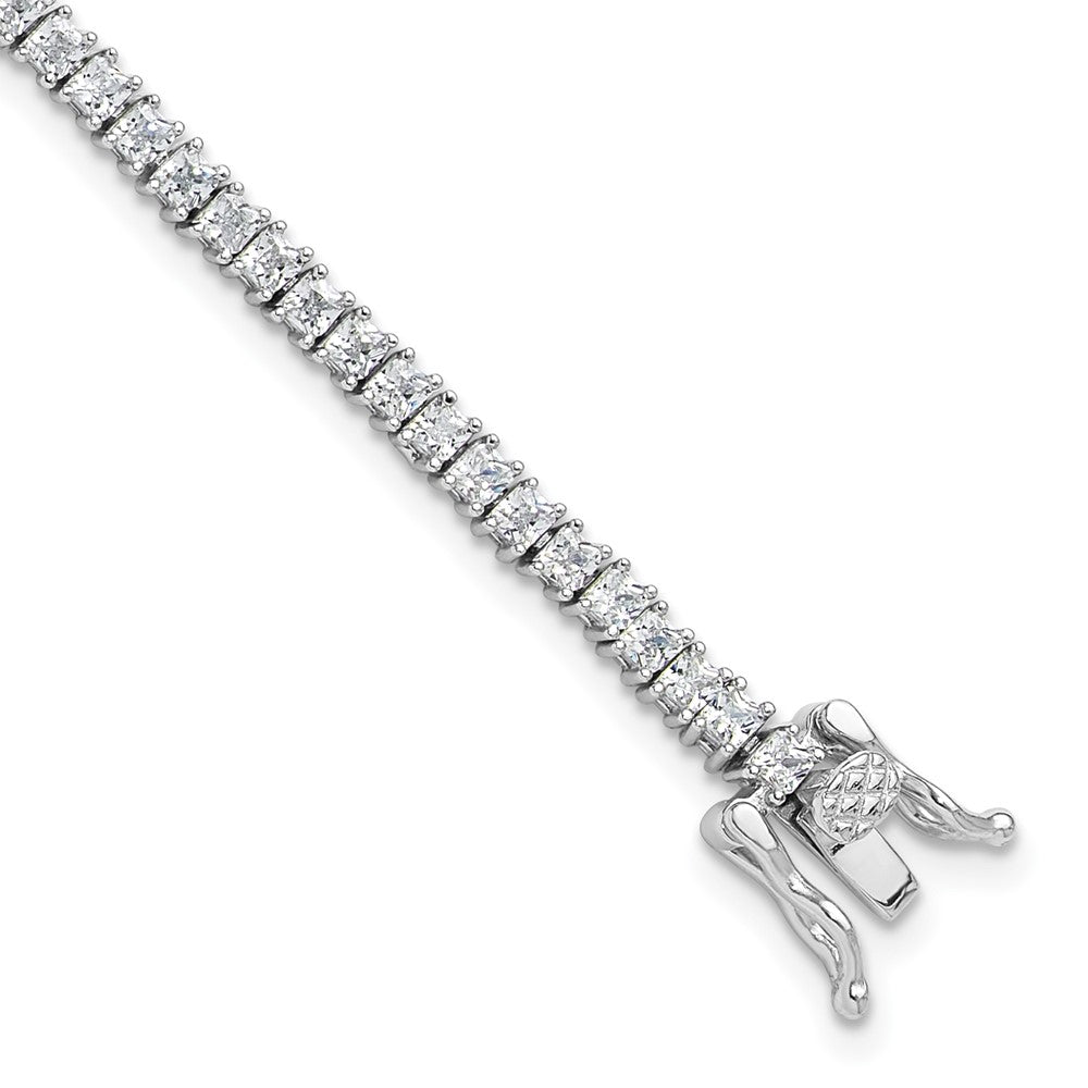 Sterling Silver Rhodium-Plated 3mm Princess Cut CZ 7.75in Tennis Bracelet