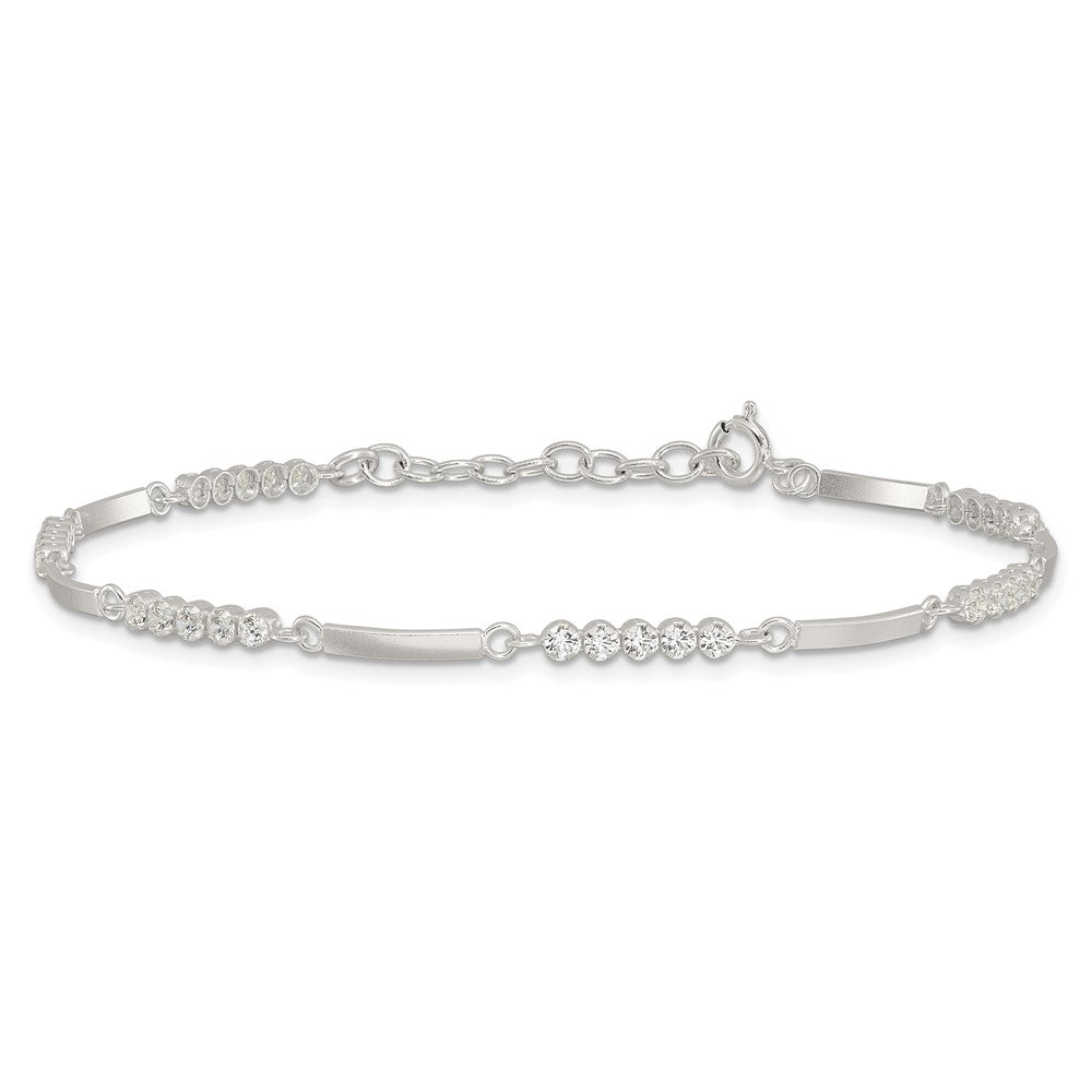 Sterling Silver Rhodium-Plated CZ 7.25in w/1in Ext. Bracelet