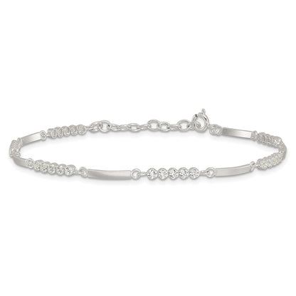 Sterling Silver Rhodium-Plated CZ 7.25in w/1in Ext. Bracelet