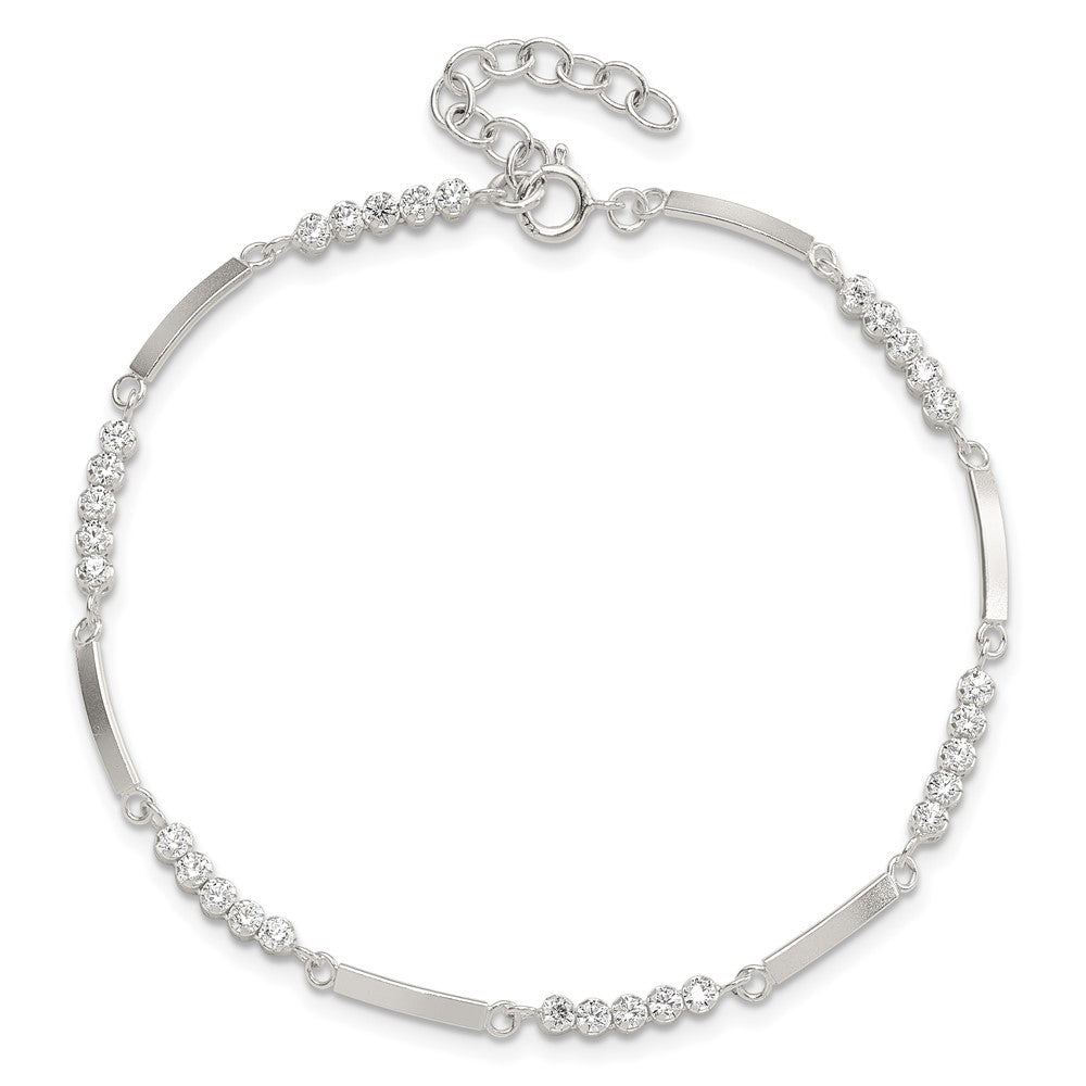 Sterling Silver Rhodium-Plated CZ 7.25in w/1in Ext. Bracelet