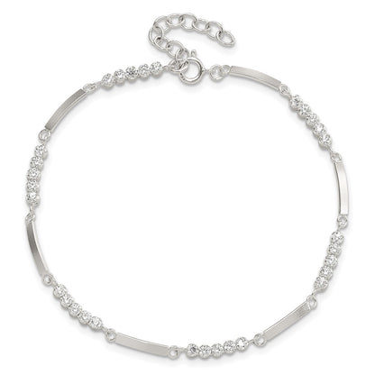 Sterling Silver Rhodium-Plated CZ 7.25in w/1in Ext. Bracelet