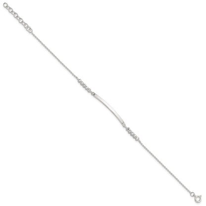 Sterling Silver Rhodium-Plated CZ 7in w/1in Ext. Id Bracelet