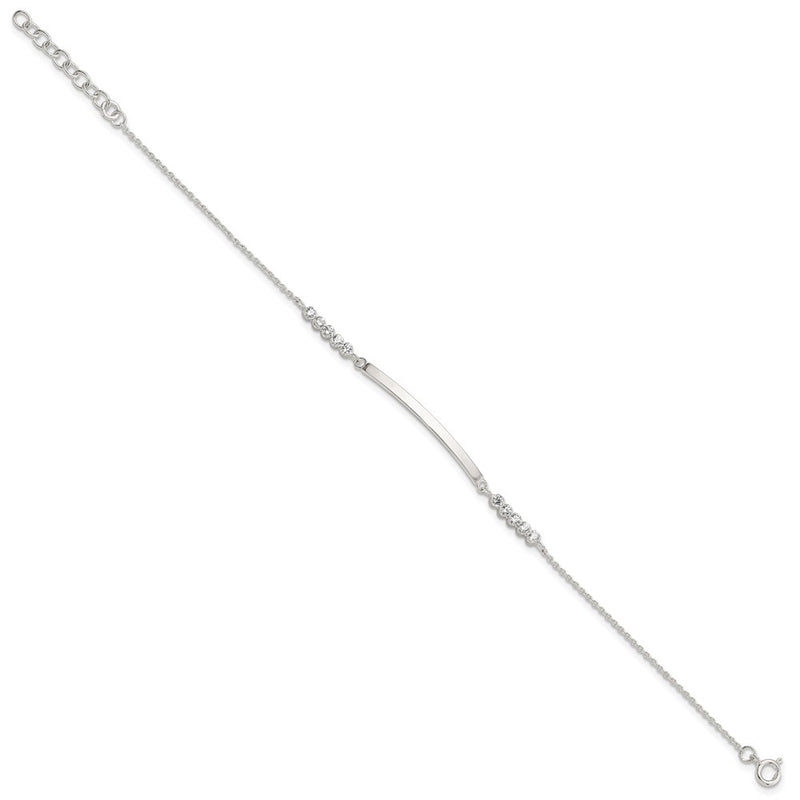 Sterling Silver Rhodium-Plated CZ 7in w/1in Ext. Id Bracelet