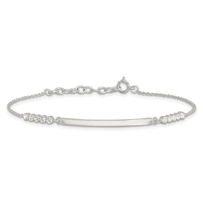 Sterling Silver Rhodium-Plated CZ 7in w/1in Ext. Id Bracelet