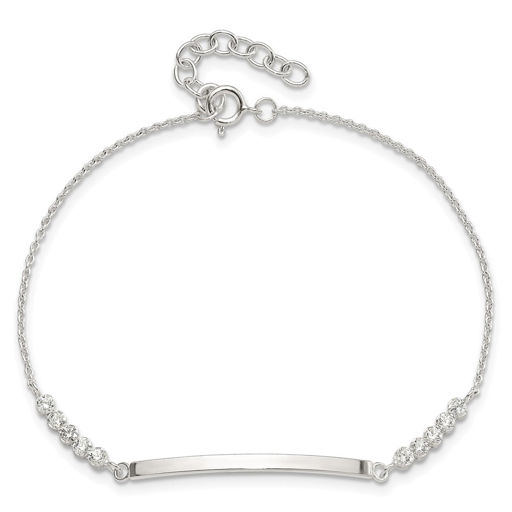 Sterling Silver Rhodium-Plated CZ 7in w/1in Ext. Id Bracelet