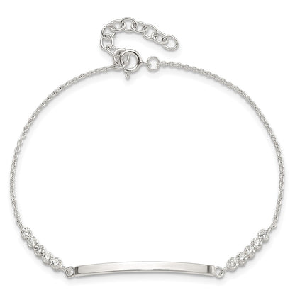 Sterling Silver Rhodium-Plated CZ 7in w/1in Ext. Id Bracelet