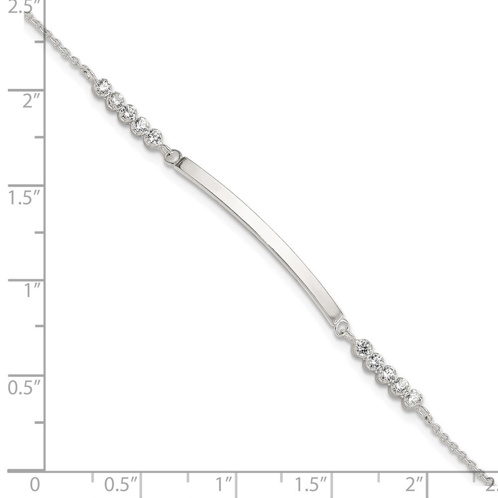 Sterling Silver Rhodium-Plated CZ 7in w/1in Ext. Id Bracelet