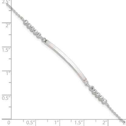 Sterling Silver Rhodium-Plated CZ 7in w/1in Ext. Id Bracelet