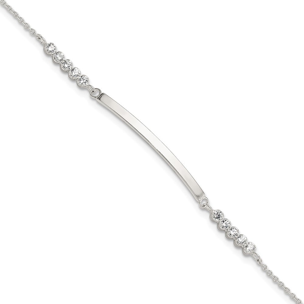 Sterling Silver Rhodium-Plated CZ 7in w/1in Ext. Id Bracelet