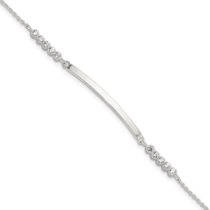 Sterling Silver Rhodium-Plated CZ 7in w/1in Ext. Id Bracelet