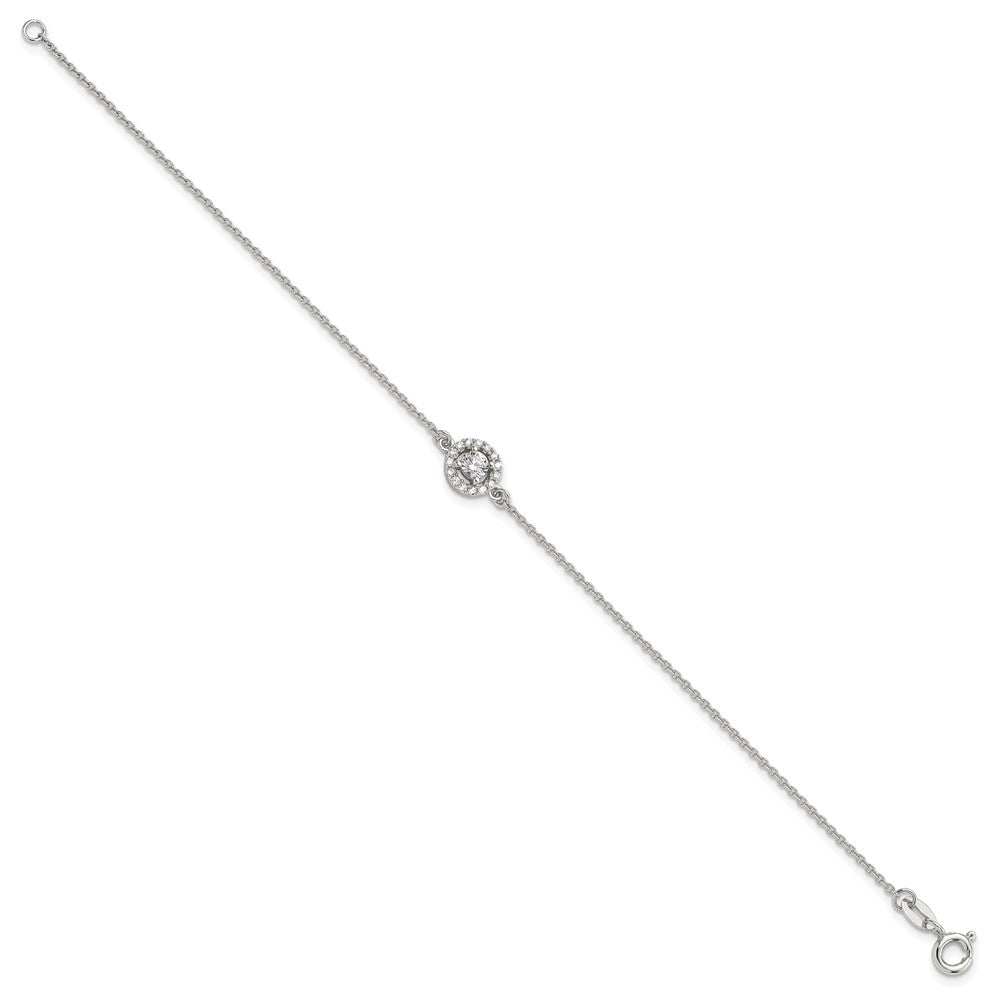 Sterling Silver Rhodium-Plated Halo CZ 7.25in Bracelet