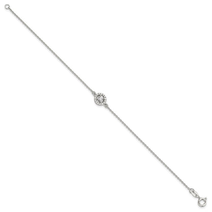 Sterling Silver Rhodium-Plated Halo CZ 7.25in Bracelet