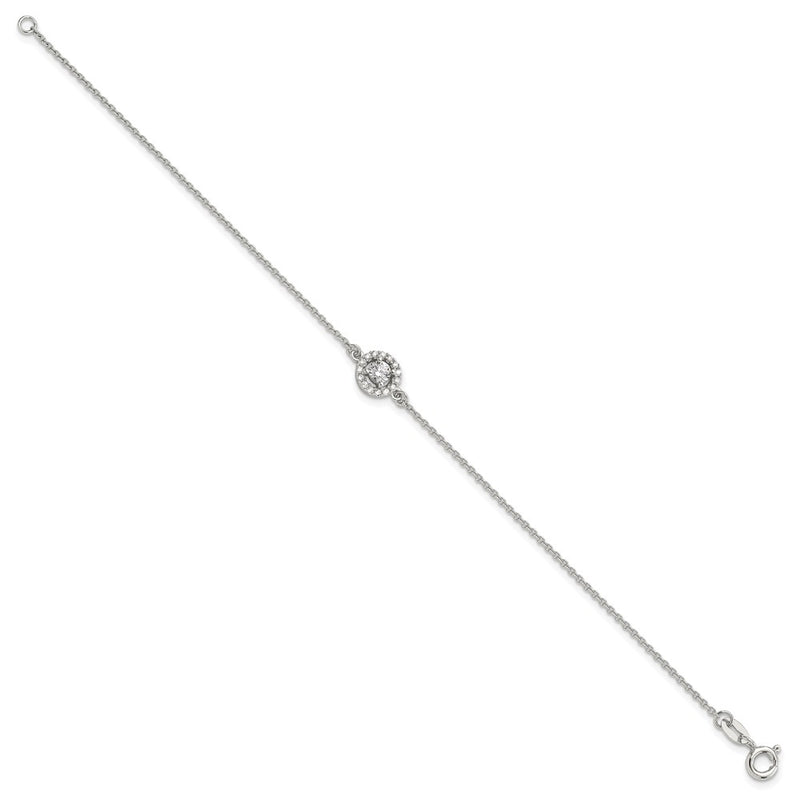 Sterling Silver Rhodium-Plated Halo CZ 7.25in Bracelet