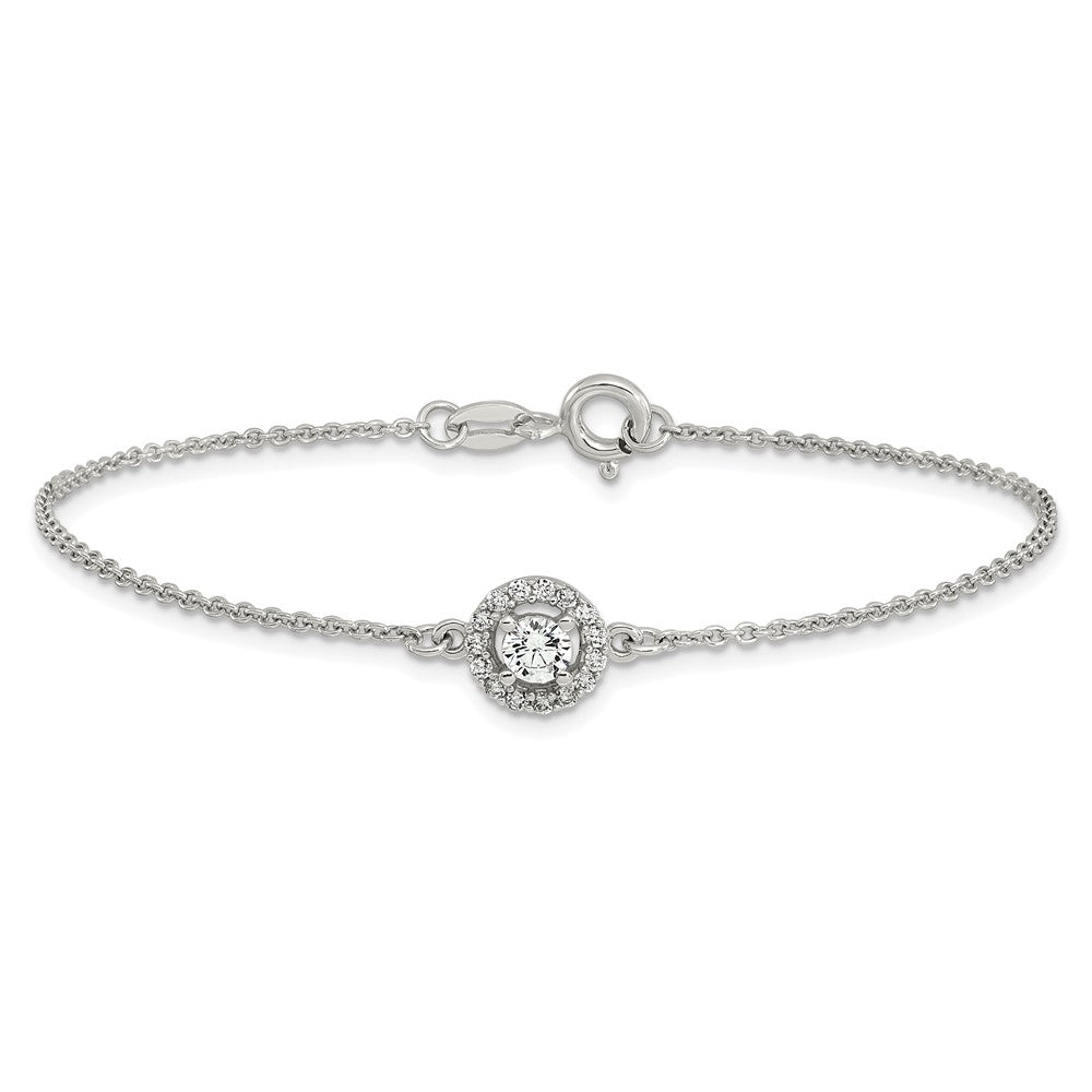 Sterling Silver Rhodium-Plated Halo CZ 7.25in Bracelet