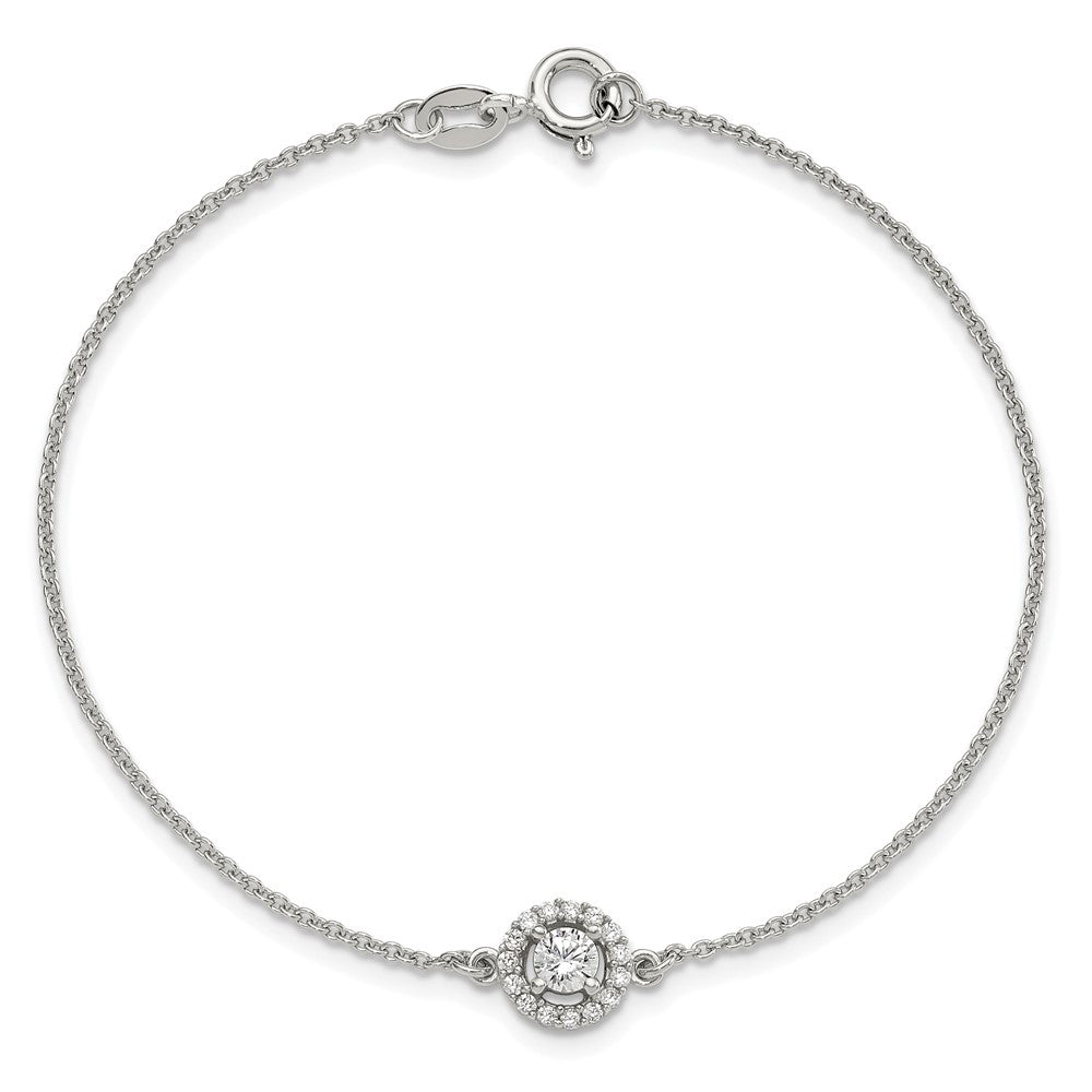Sterling Silver Rhodium-Plated Halo CZ 7.25in Bracelet