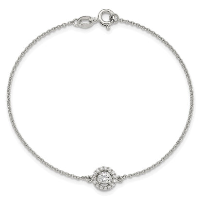 Sterling Silver Rhodium-Plated Halo CZ 7.25in Bracelet