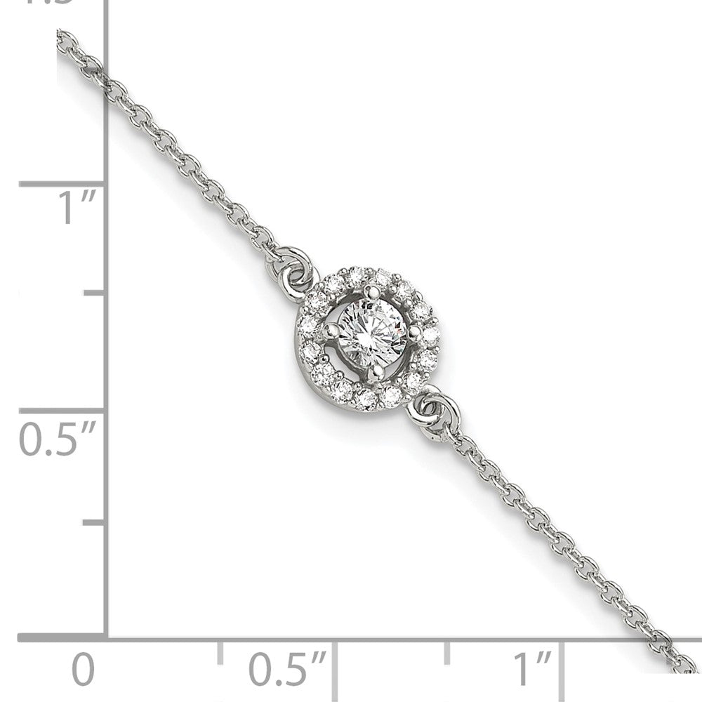 Sterling Silver Rhodium-Plated Halo CZ 7.25in Bracelet