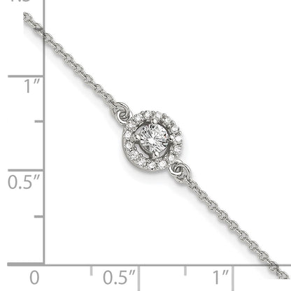 Sterling Silver Rhodium-Plated Halo CZ 7.25in Bracelet