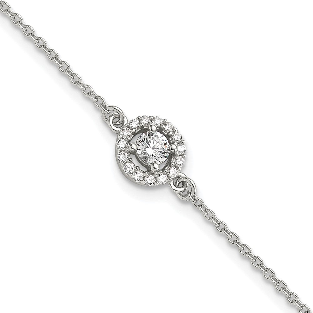 Sterling Silver Rhodium-Plated Halo CZ 7.25in Bracelet