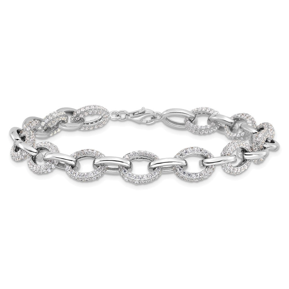 Sterling Silver Rhodium-Plated Micro Pave CZ Rolo Link 7.5in Bracelet