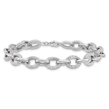 Sterling Silver Rhodium-Plated Micro Pave CZ Rolo Link 7.5in Bracelet