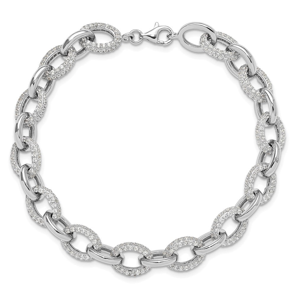 Sterling Silver Rhodium-Plated Micro Pave CZ Rolo Link 7.5in Bracelet
