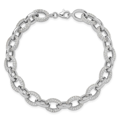 Sterling Silver Rhodium-Plated Micro Pave CZ Rolo Link 7.5in Bracelet
