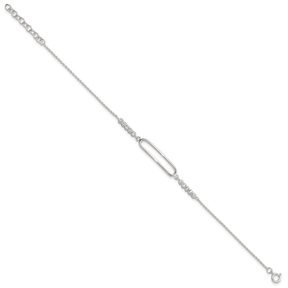 Sterling Silver Rhodium-Plated CZ 7in with .75in Ext. Bracelet