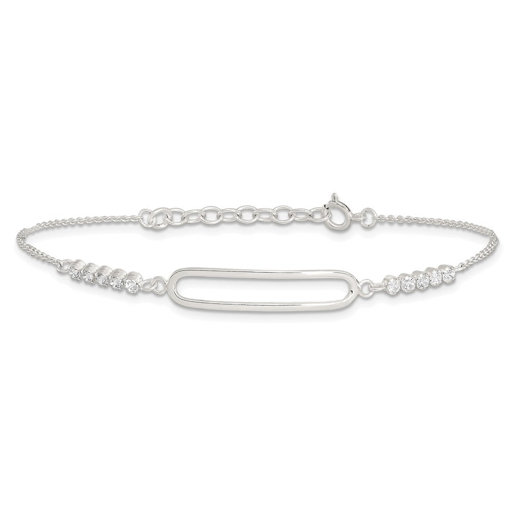 Sterling Silver Rhodium-Plated CZ 7in with .75in Ext. Bracelet