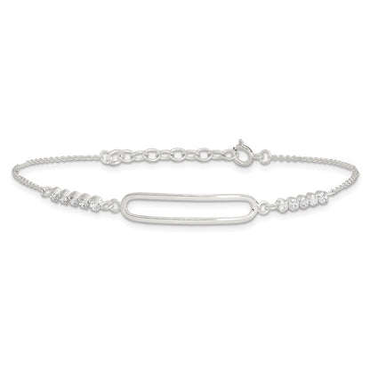 Sterling Silver Rhodium-Plated CZ 7in with .75in Ext. Bracelet
