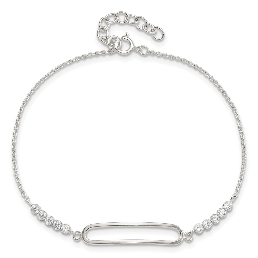 Sterling Silver Rhodium-Plated CZ 7in with .75in Ext. Bracelet