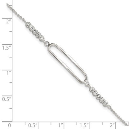 Sterling Silver Rhodium-Plated CZ 7in with .75in Ext. Bracelet
