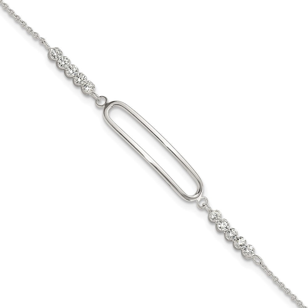 Sterling Silver Rhodium-Plated CZ 7in with .75in Ext. Bracelet