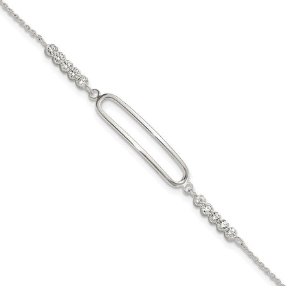 Sterling Silver Rhodium-Plated CZ 7in with .75in Ext. Bracelet