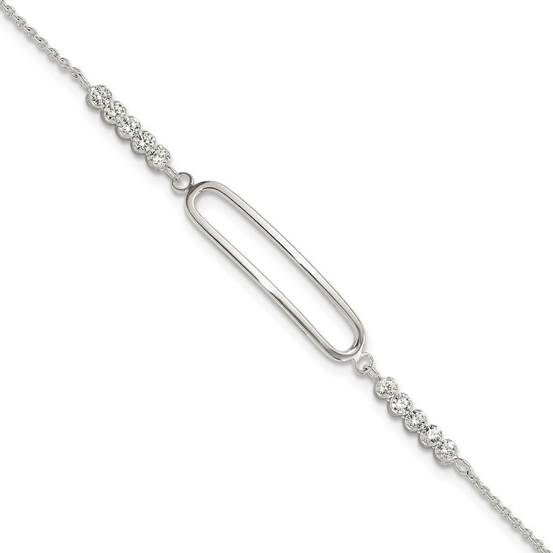 Sterling Silver Rhodium-Plated CZ 7in with .75in Ext. Bracelet