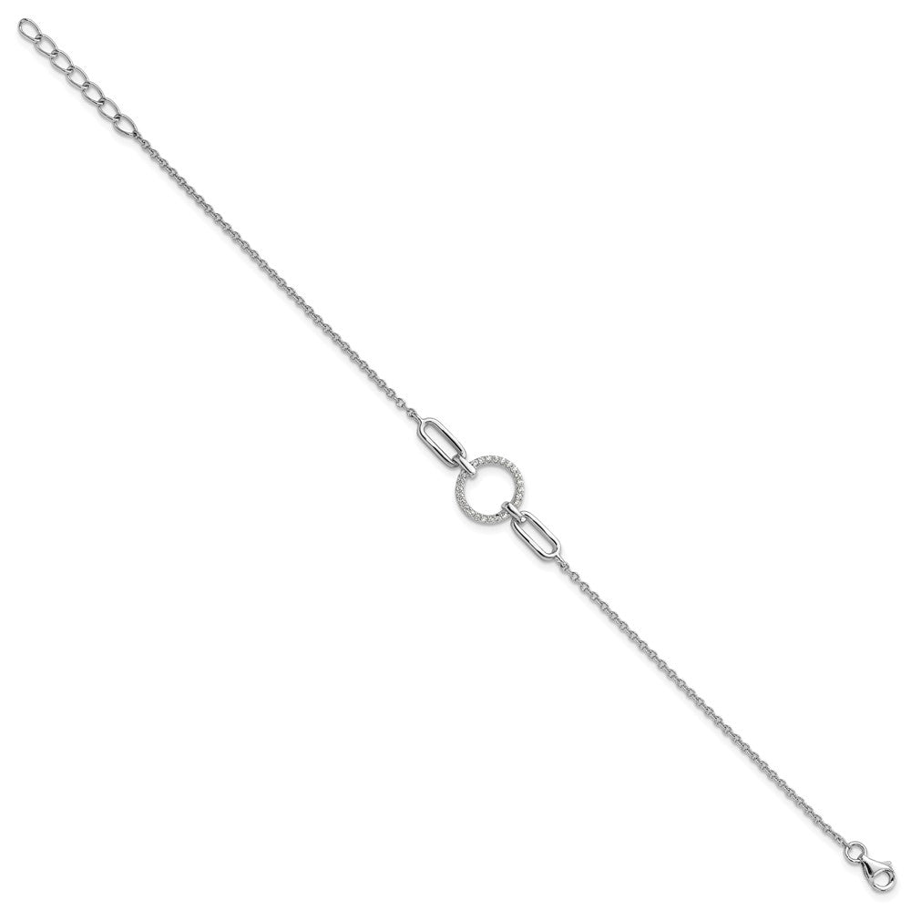 Sterling Silver Rhodium-Plated Fancy CZ Circle 7in w/1in Ext Bracelet