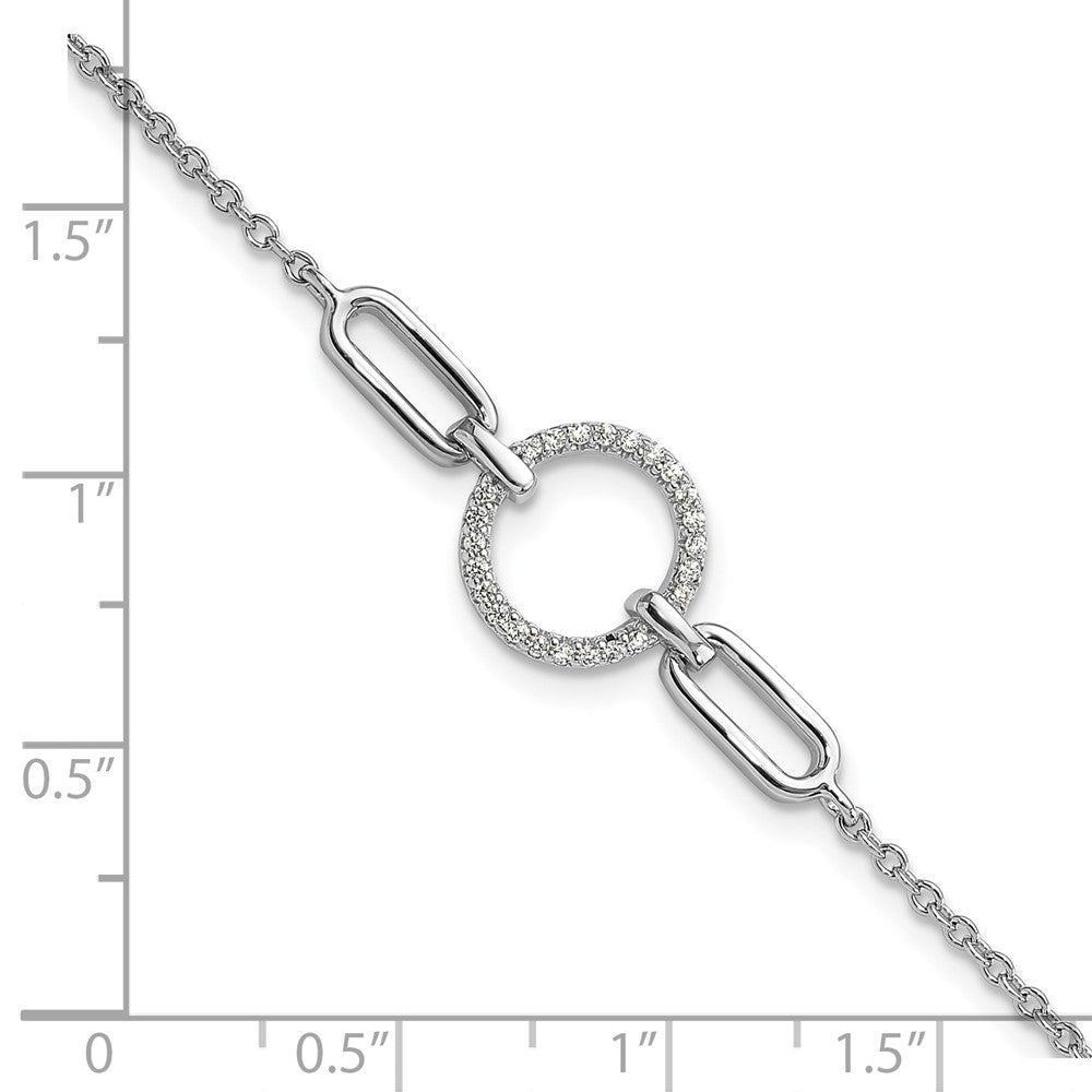 Sterling Silver Rhodium-Plated Fancy CZ Circle 7in w/1in Ext Bracelet