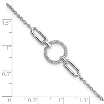 Sterling Silver Rhodium-Plated Fancy CZ Circle 7in w/1in Ext Bracelet