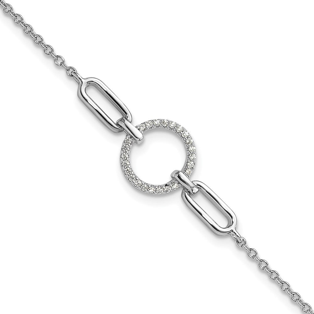 Sterling Silver Rhodium-Plated Fancy CZ Circle 7in w/1in Ext Bracelet