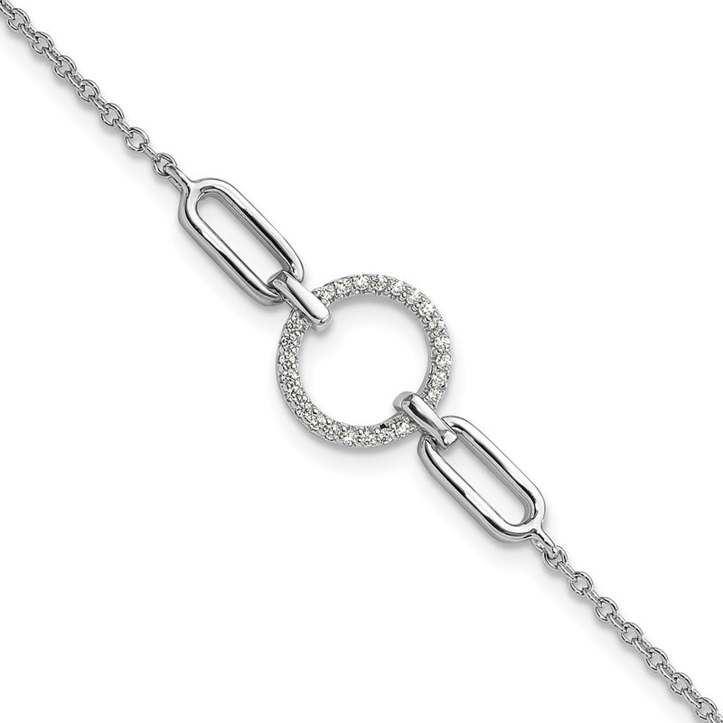 Sterling Silver Rhodium-Plated Fancy CZ Circle 7in w/1in Ext Bracelet