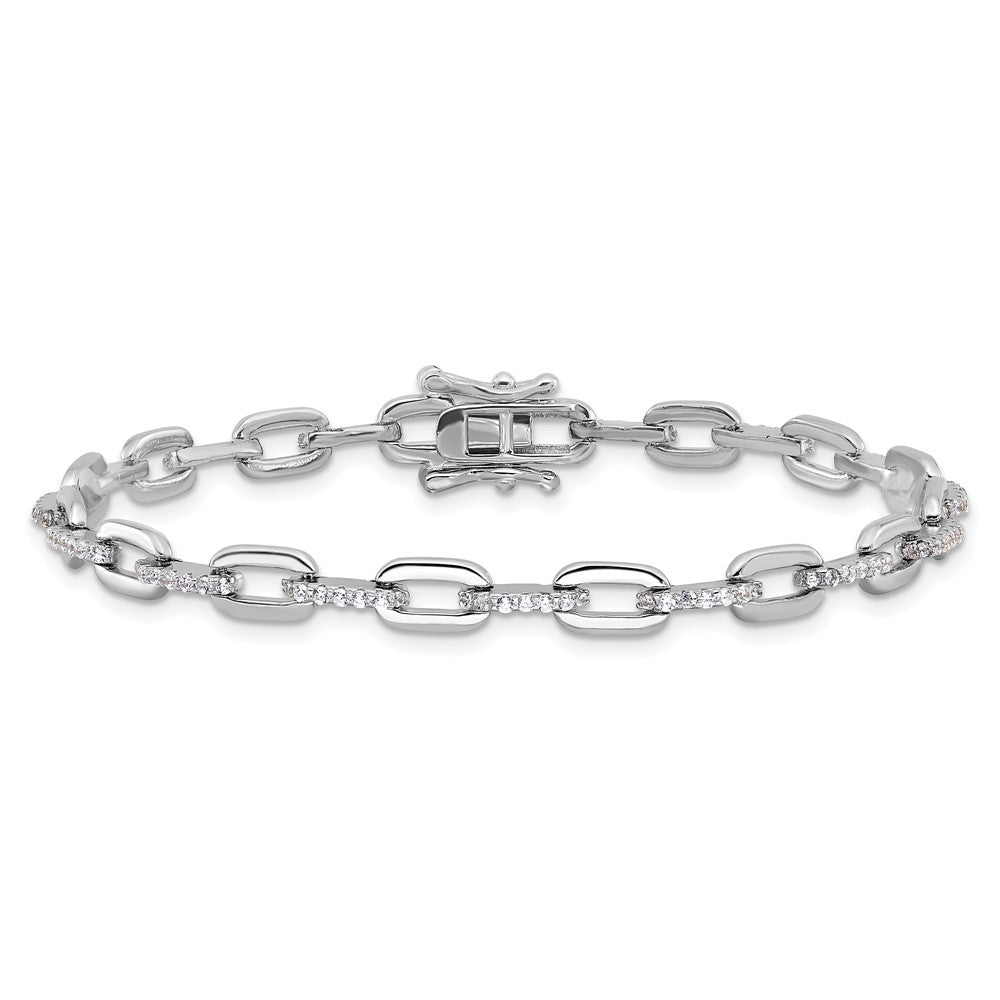 Sterling Silver Rhodium-Plated with CZ Link 7in Bracelet