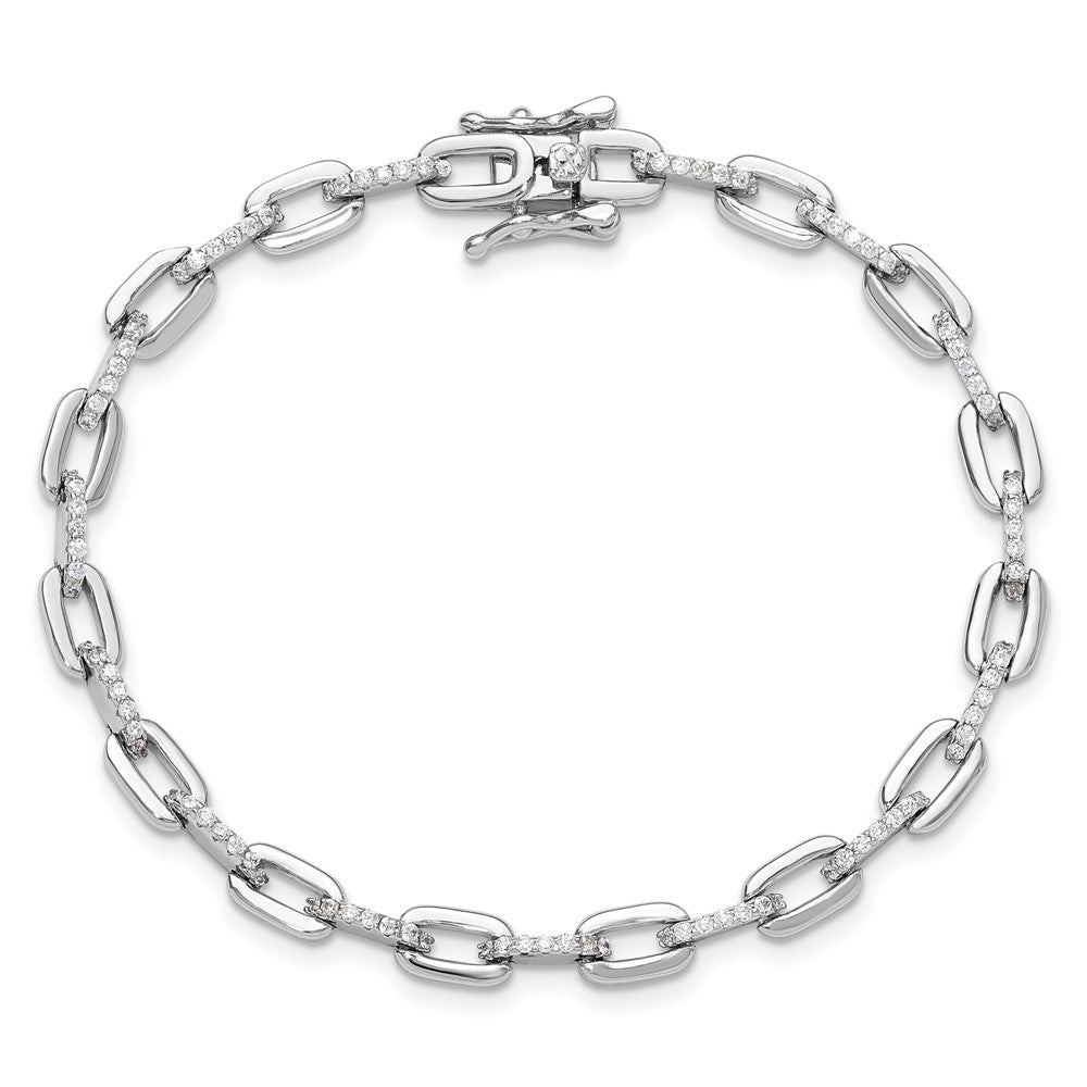 Sterling Silver Rhodium-Plated with CZ Link 7in Bracelet