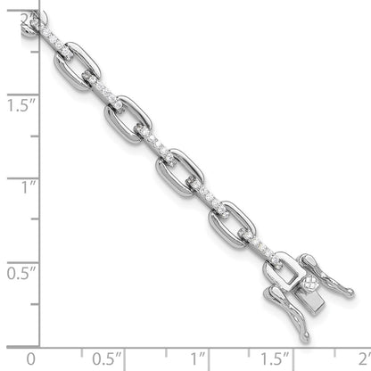 Sterling Silver Rhodium-Plated with CZ Link 7in Bracelet