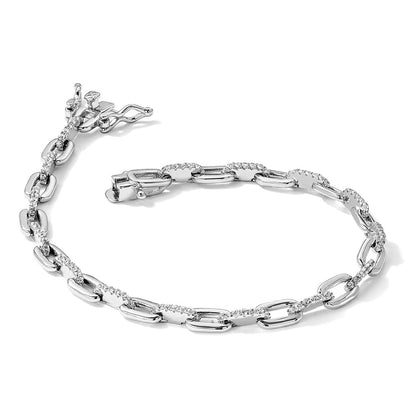 Sterling Silver Rhodium-Plated with CZ Link 7in Bracelet