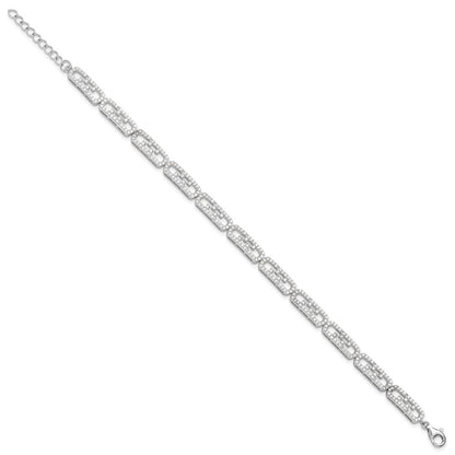 Sterling Silver Rhodium-Plated CZ Fancy w/1in Ext. Bracelet