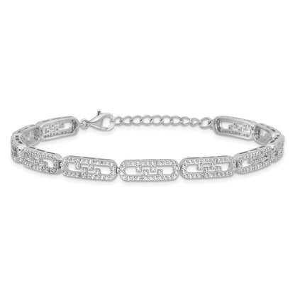 Sterling Silver Rhodium-Plated CZ Fancy w/1in Ext. Bracelet