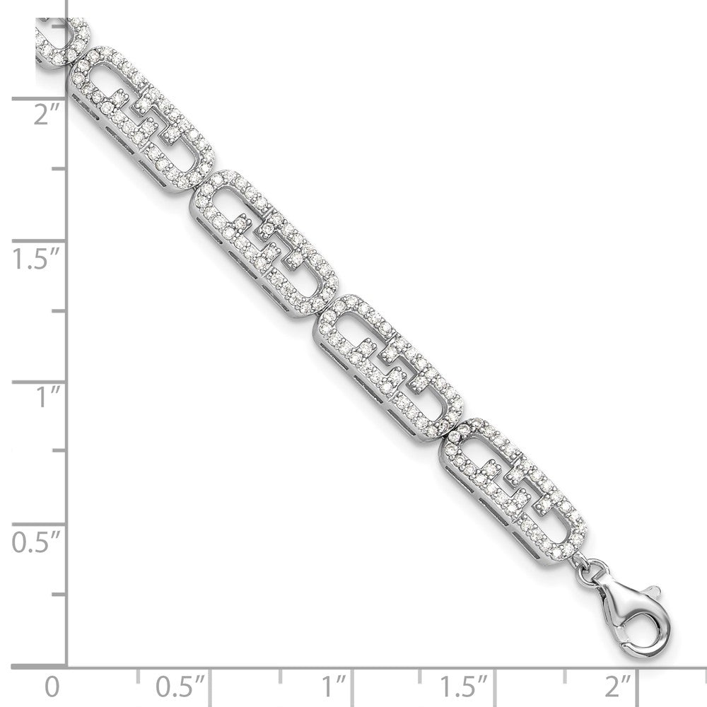 Sterling Silver Rhodium-Plated CZ Fancy w/1in Ext. Bracelet