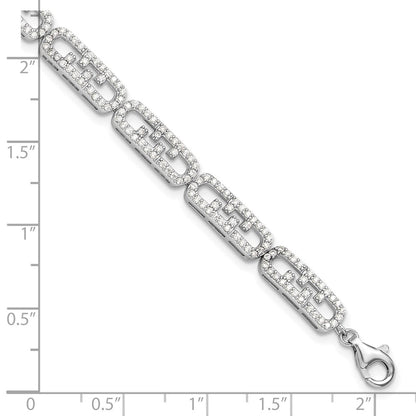 Sterling Silver Rhodium-Plated CZ Fancy w/1in Ext. Bracelet