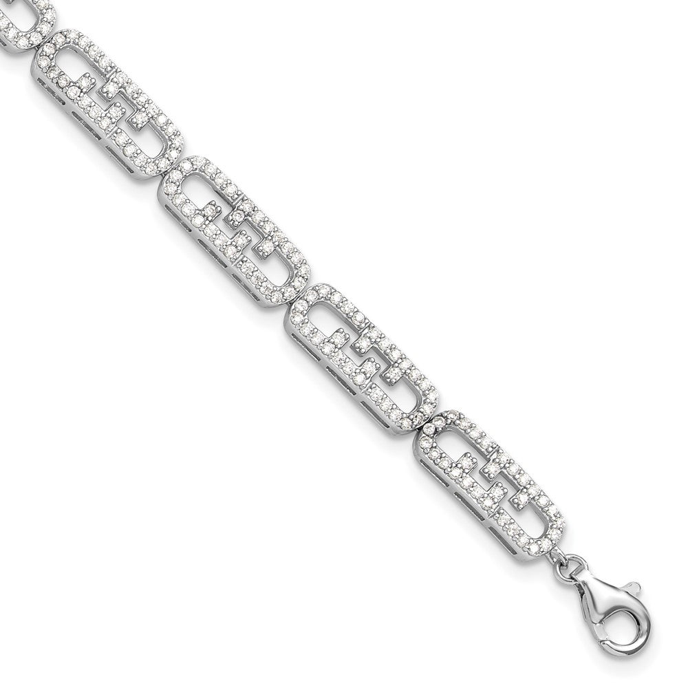Sterling Silver Rhodium-Plated CZ Fancy w/1in Ext. Bracelet