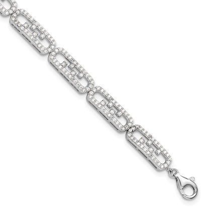 Sterling Silver Rhodium-Plated CZ Fancy w/1in Ext. Bracelet
